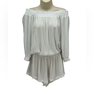 Raisins Off The Shoulder Tie Waist Romper - White - size Medium